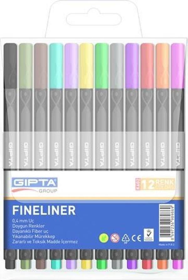Gıpta Fineliner İnce Keçe Uçlu Kalem 0,4Mm Pvc Üçgen 12 Renk K6020 - Image 1