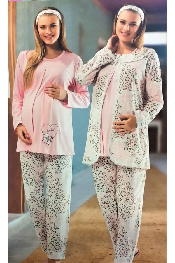 Gecem Lohusa 3'Lü Pijama Takımı Pembe XL - Image 1