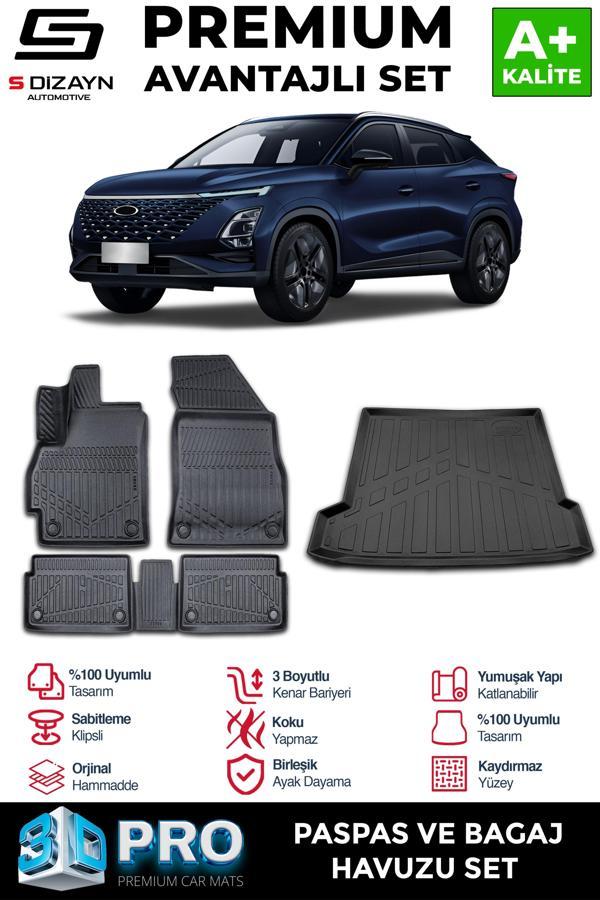 S-Dizayn Chery Omoda 5 3D Pro Havuzlu Paspas ve Bagaj Havuzu Seti (2'li SET) 2022 Üzeri A+ Kalite - Image 1