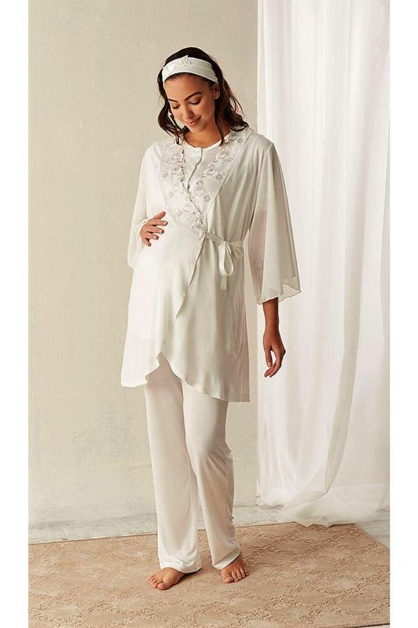 Haluk Bayram Kadın Ekru Lohusa Seti Ekru XL - Image 1