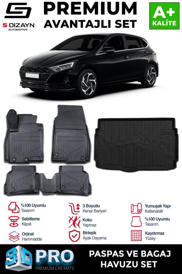 S-Dizayn Hyundai i20 3D Pro Havuzlu Paspas ve Bagaj Havuzu Seti (2'li SET) 2020 Üzeri A+ Kalite - Image 1