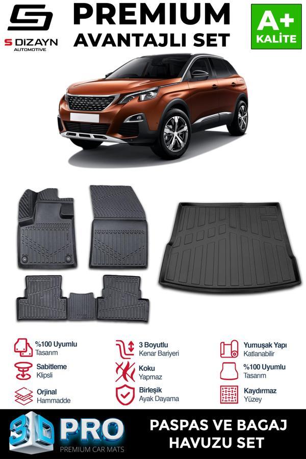 S-Dizayn Peugeot 3008 3D Pro Havuzlu Paspas ve Üst Bagaj Havuzu Seti (2'li SET)  2016-2023 A+ Kalite - Image 1