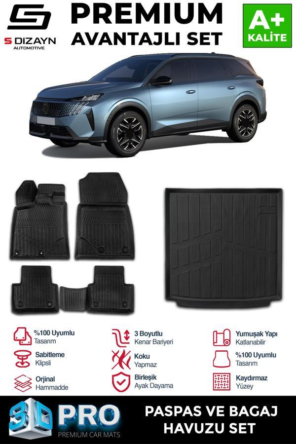 S-Dizayn Peugeot 5008 Hybrid 3D Pro Havuzlu Paspas ve Bagaj Havuzu Seti (2'li SET) 2024 Üzeri A+ Kalite - Image 1