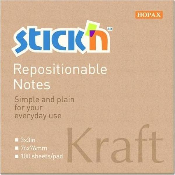 Hopax Stickn 76X76Mm Kraft Notes Yapışkanlı Not Kağıdı 100 Yaprak (12 Paket) 21639 - Image 1