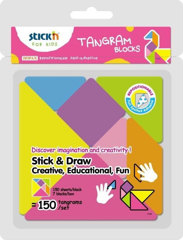 Hopax Stickn Tangram Blok Yapışkanlı Not Kağıdı 7 Renkli 150 Yaprak 29025 - Image 1