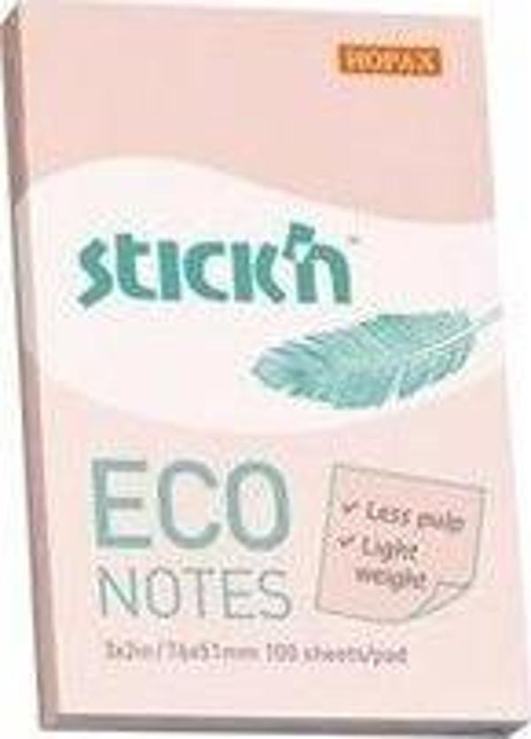 Hopax Stickn Yapışkanlı Not Kağıdı 100 Yaprak 76X51Mm Eco Pastel Pembe 4-2174200-5001 (12 Koçan) - Image 1