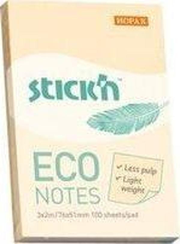 Hopax Stickn Yapışkanlı Not Kağıdı 100 Yaprak 76X51Mm Eco Pastel Sarı 4-2174100-5001 (12 Koçan) - Image 1