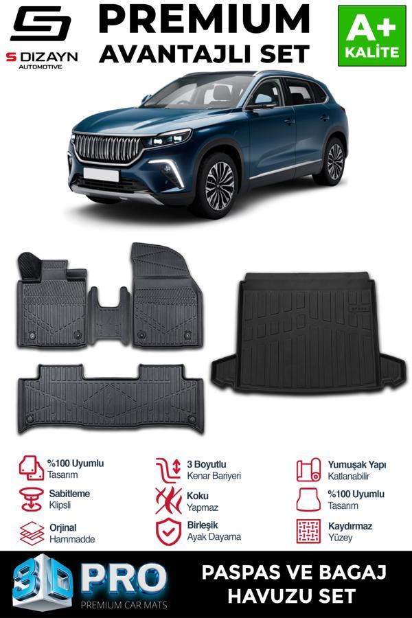 S-Dizayn Togg T10X 3D Pro Havuzlu Paspas ve Bagaj Havuzu Seti (2'li SET) 2023 Üzeri A+ Kalite - Image 1