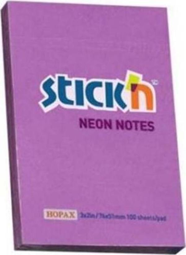 Hopax Stickn Yapışkanlı Not Kağıdı 76X51Mm Neon Mor 100 Yaprak 21208 (12 Li Paket) - Image 1