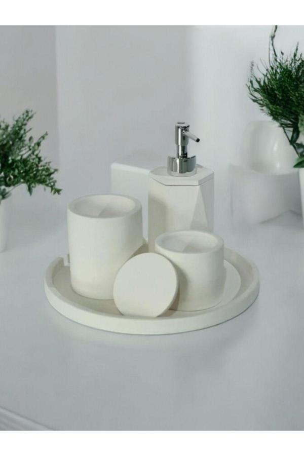 Trust Stone Kırık Beyaz Beton Banyo Seti 4 Lü - Image 1