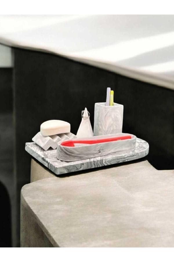 Trust Stone Marble Serisi Archade Kemer Tepsili Organizerli Beton Banyo Seti - Image 1