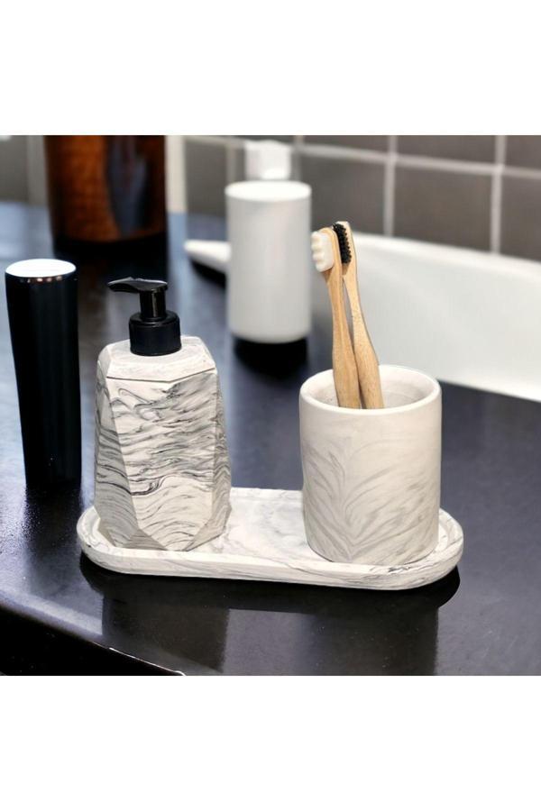 Trust Stone Marble Serisi Banyo Seti Beton - Image 1