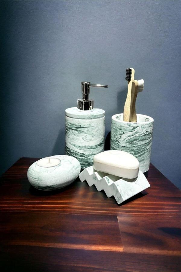 Trust Stone Mermer Serisi Yeşil Renk Beton Banyo Seti,Dis Fircalik - Image 1
