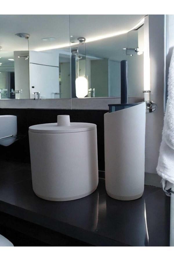 Trust Stone Kırık Beyaz Beton Çöp Kovası Ve Fırçalık - Image 1