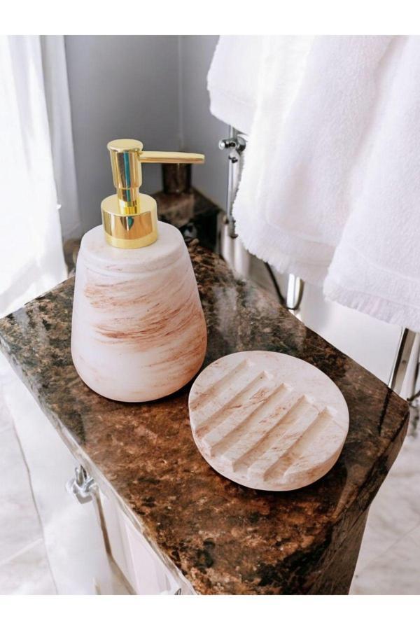Trust Stone Marble Bej Serisi  Sıvı Ve Katı Sabunluk Seti - Image 1