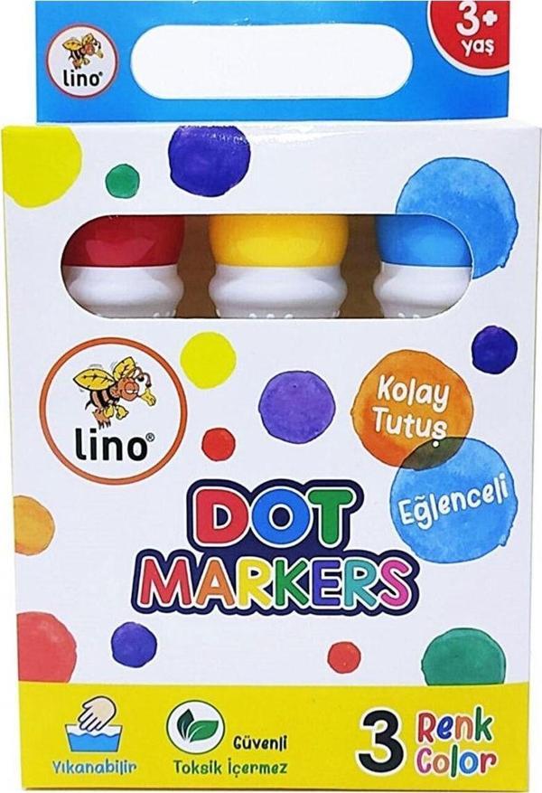 Lino Dot Markers Boya Kalemi Sarı Mavi Kırmızı 3 Lü Yıkanabilir Ln-603 - Image 1