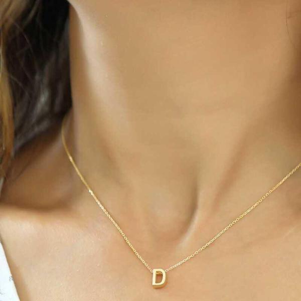Gümüş Gold 3 Boyutlu E Harf Bayan Kolye - Image 1