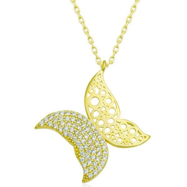 Gümüş Gold Turkuaz Taşlı Kelebek Kadın - Image 1
