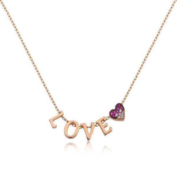 Gümüş Rose Kalpli Love Bayan Kolye - Image 1