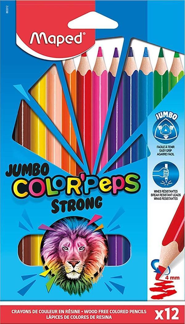 Maped Color Peps Strong Jumbo Kuru Boya Kalemi 12 Renk Karton Kutu 3154148633129 - Image 1