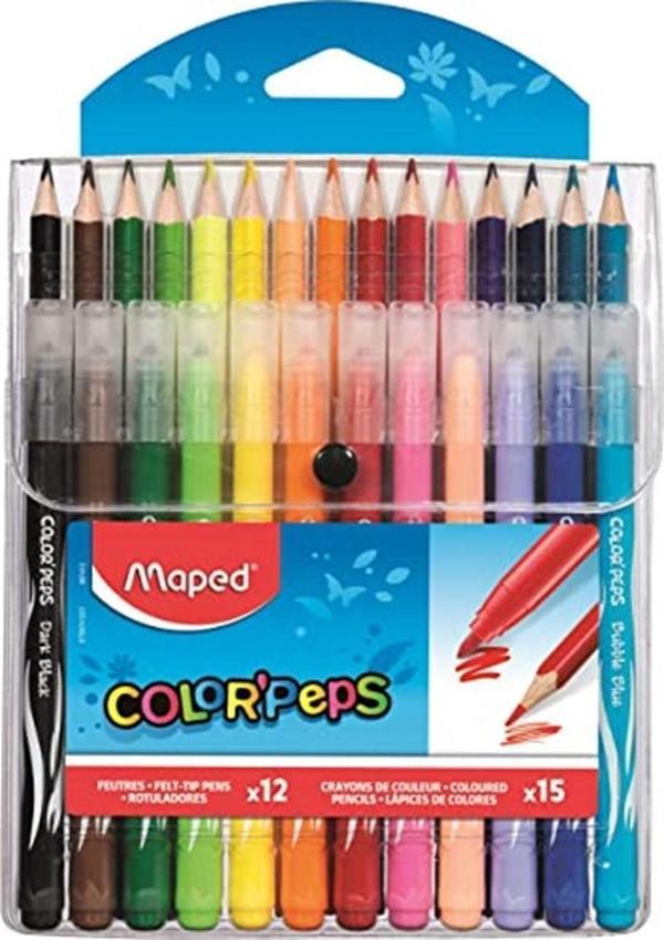 Maped Color'Peps 12 Renk Keçeli Kalem + 15 Renk Kuru Boya Kalemi Birleşik Paket 897412 - Image 1