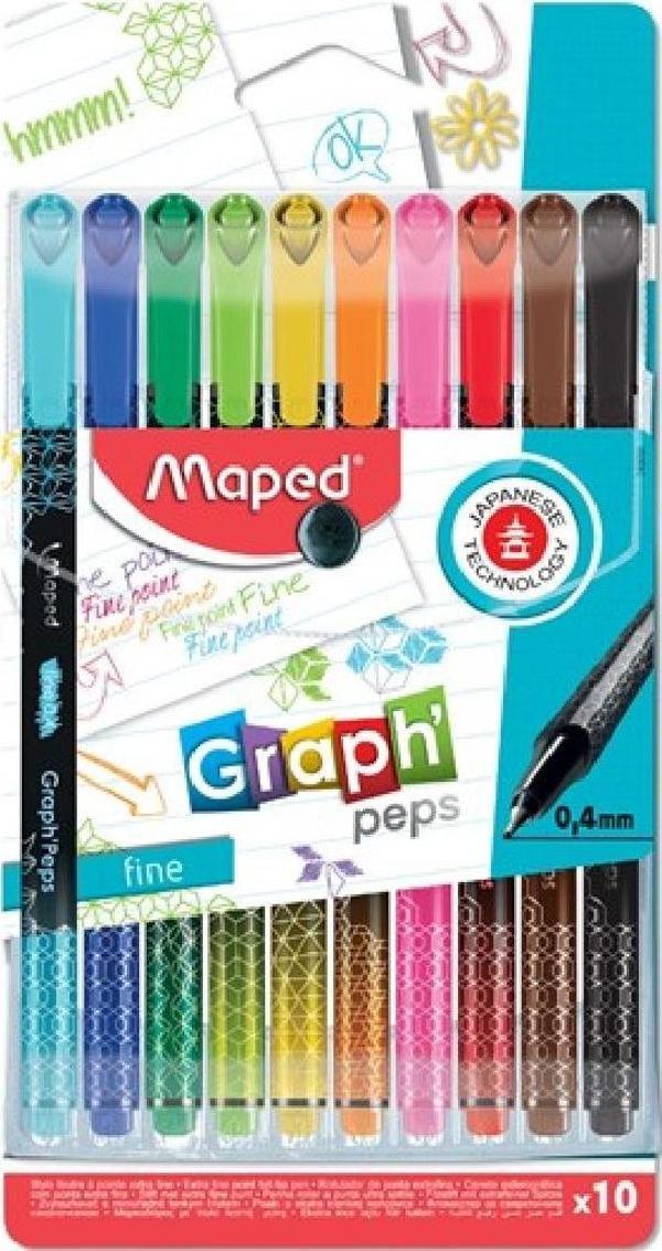 Maped Desenli Fineliner Keçe Uç Kalem Fine 0.4Mm 10 Renk Askılı Paket 3154147490501 - Image 1