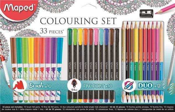 Maped Okul Seti 33 Lü (10 Lu Fırça Uçlu Keçeli Kalem + 10 Lu Fineliner + 12 Li Duo Kuru Boya) 3154148974178 - Image 1