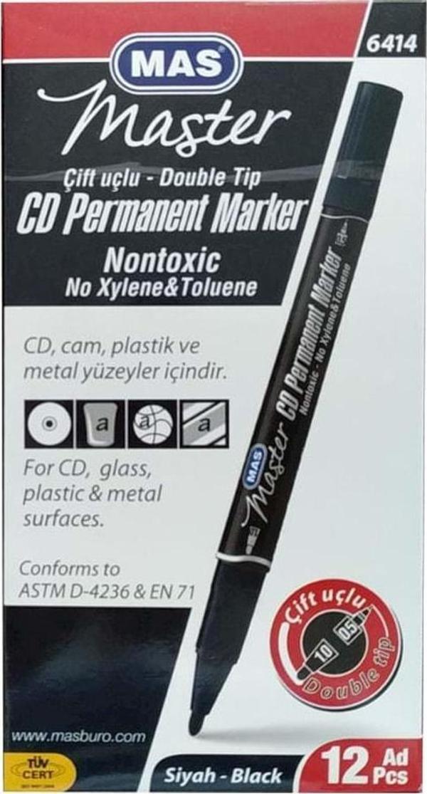 Mas Markör Permanent Kalem (Cd-Dvd Kalemi) Çift Uçlu Siyah 6414 (12 Li Paket) - Image 1