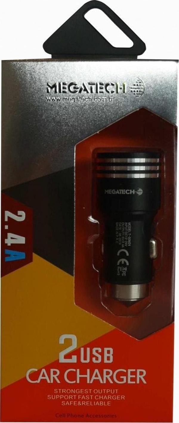 Megatech T05-M24 Gri 2.4A 2Usb Çelik Araç Şarj Aleti - Image 1