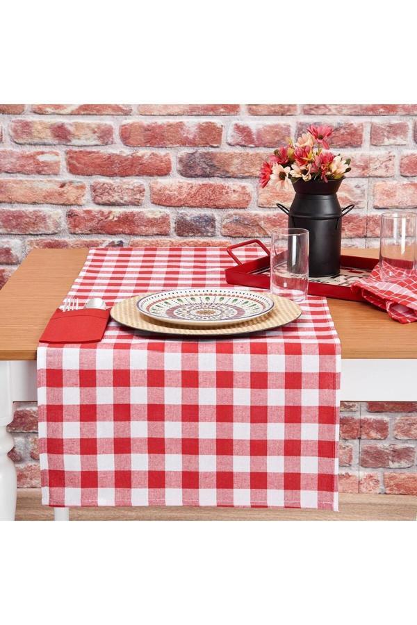 Denizli Concept Kareli Runner 2'Li Set Kırmızı 45X150 - Image 1