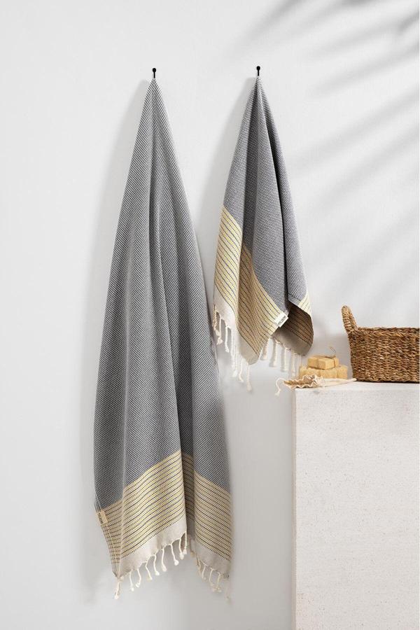 Denizli Concept Gri Agora Peşkir Peştamal Seti - %100 Pamuk - Banyo & Plaj Havlusu - Image 1