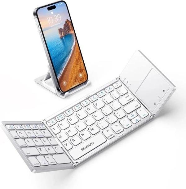 Samsers Touchpadli Katlanabilir Bluetooth Klavye BT x 1 Frost Silver - Image 1