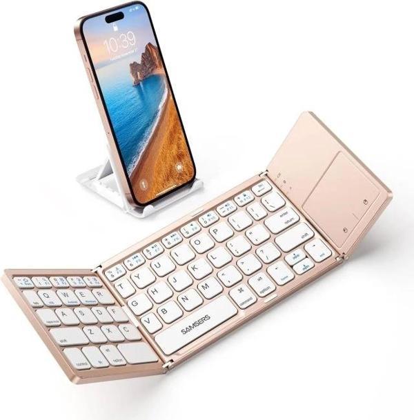 Samsers Touchpadli Katlanabilir Bluetooth Klavye BT x 1 Rose Gold - Image 1