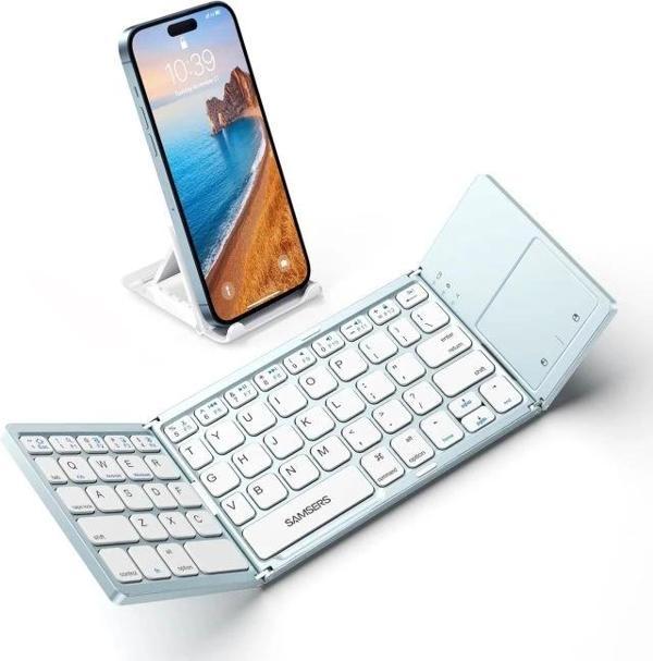 Samsers Touchpadli Katlanabilir Bluetooth Klavye BT x 1 Sky Blue - Image 1