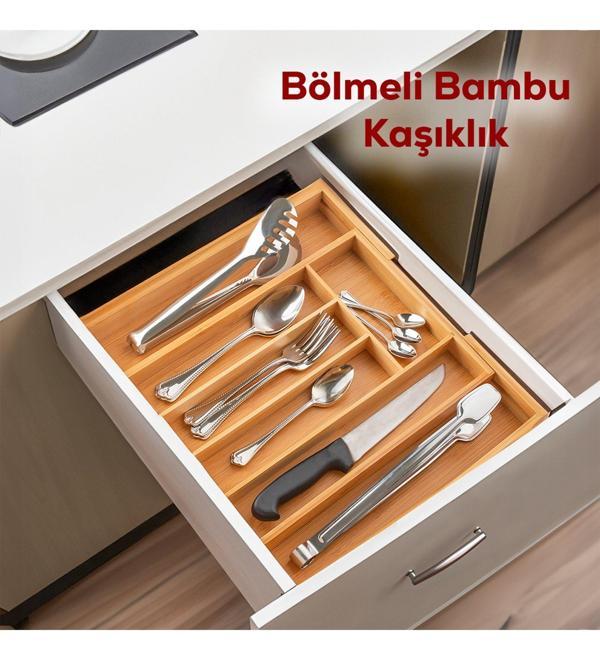 Porsima 07168 Bambu Kaşıklık Ayarlanabilir Çekmece İçi Kaşıklık - Image 1