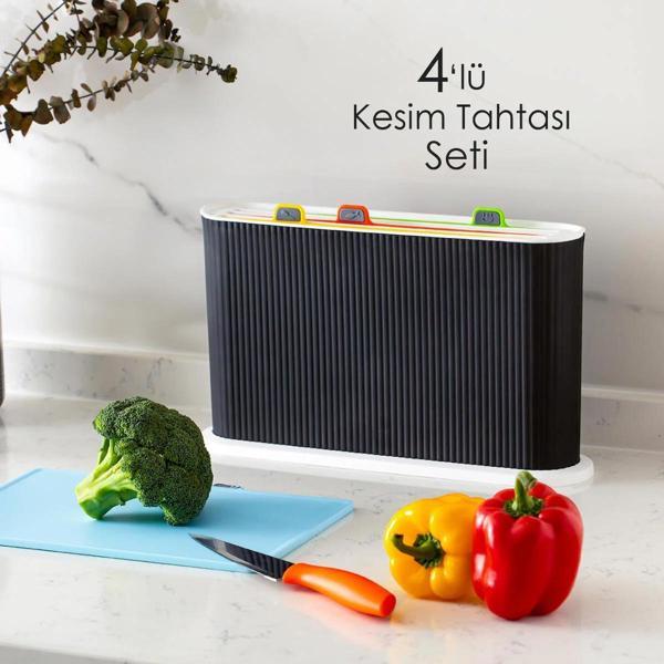 Porsima 1067 Standlı Çoklu Kesme Tahtası Seti Siyah - Beyaz - Image 1