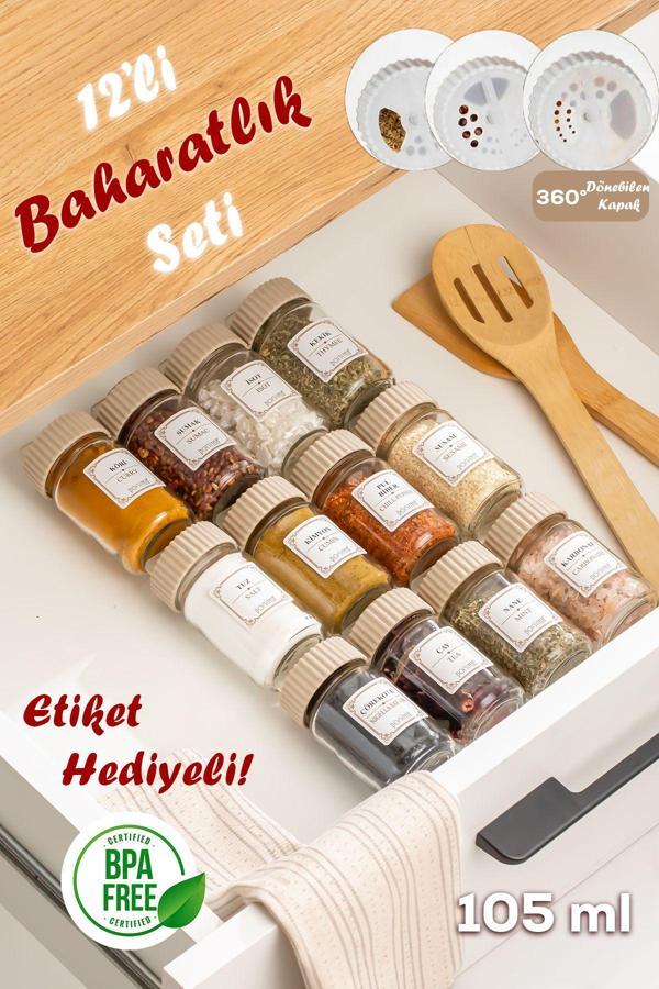 Porsima 1082 Kare Döner Standlı Döner Kapaklı Cam Baharatlık Beyaz - Image 1