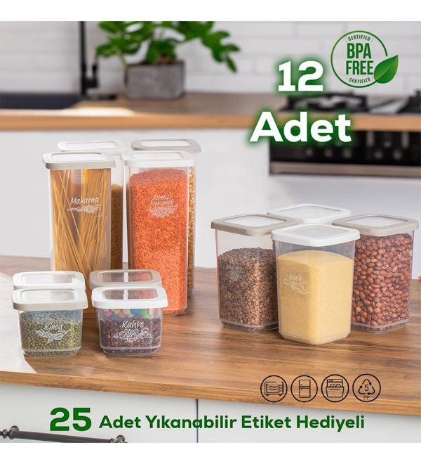 Porsima 1175 12'li Etiketli Renkli Kapaklı Gıda Saklama Kabı Seti - Image 1