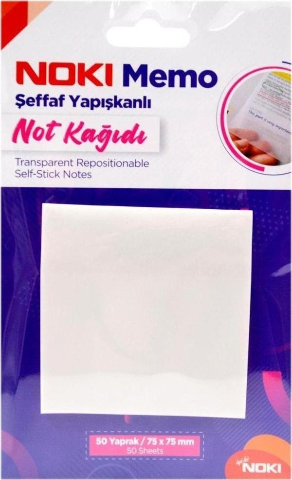 Noki Yapışkanlı Not Kağıdı Memo 50 Yaprak 75X75Mm Şeffaf 12300 - Image 1