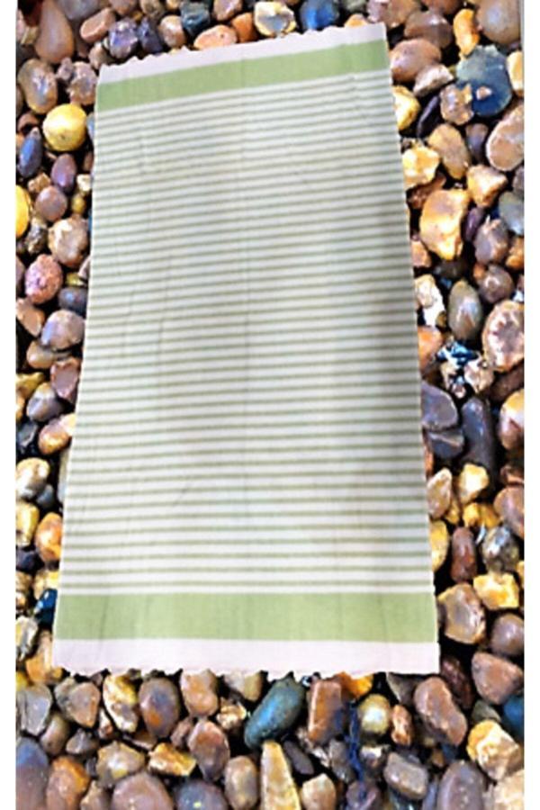 Zen Peştemal Plaj Ve Hamam Havlusu Yeşil Çizgili Beyaz 90x170 cm - Image 1