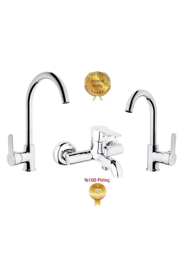 Kare Delta Lavabo,Banyo,Evye Batarya Üçlü Set - Image 1