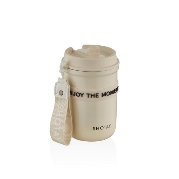 Shotay Strow Çelik Termos Mug 410Ml Krem - Image 1