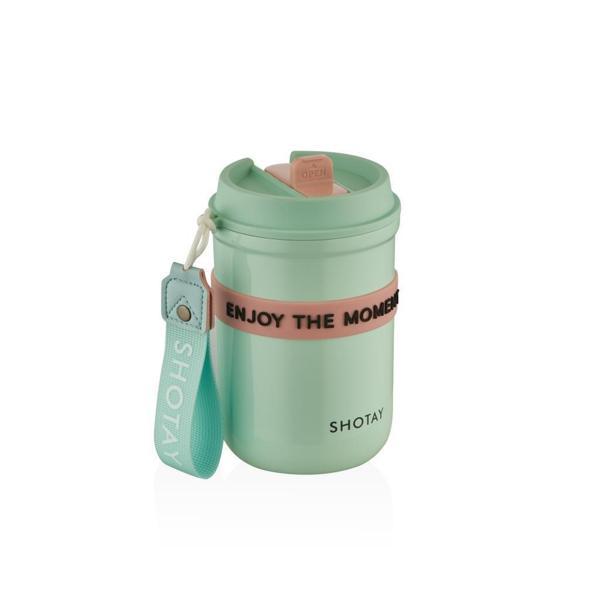 Shotay Strow Çelik Termos Mug 410Ml Yeşil - Image 1