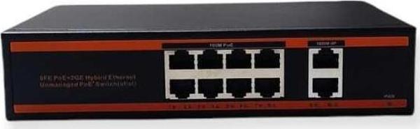 Nova Nd1P802Lfg 8 Port Poe+ 10-100 Mbps 2 Port 10-100-1000 Uplink Switch Hub 150W - Image 1