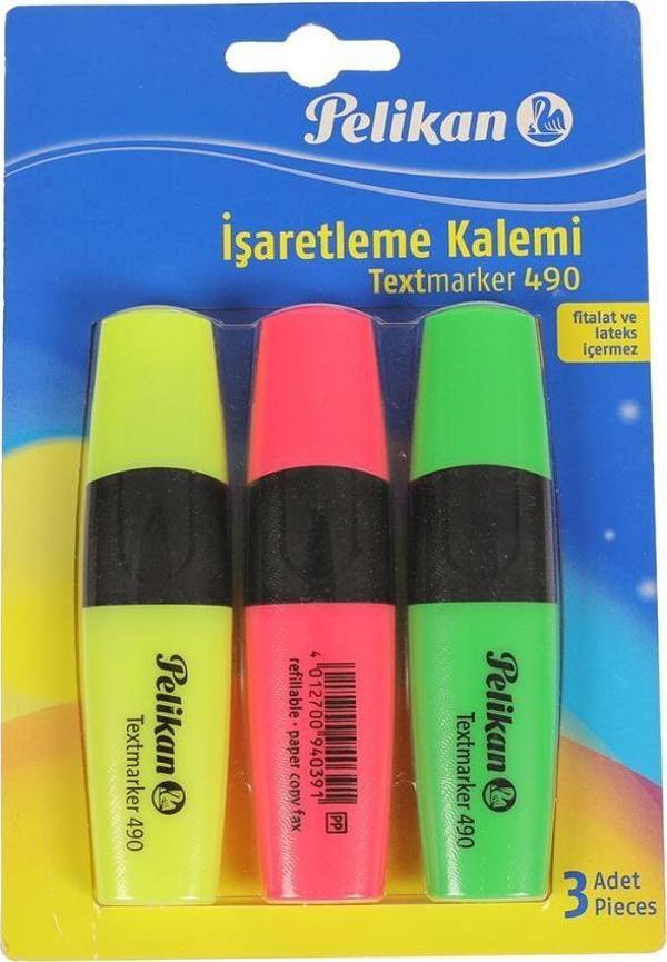 Pelikan 490 Fosforlu İşaretleme Kalemi 3 Renk Sarı-Pembe-Yeşil PL940300IKMT03 - Image 1