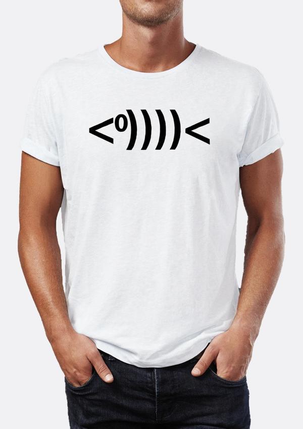 Klavye karakterleri ile Balık Baskılı Bisiklet Yaka Erkek Tişört - Image 1