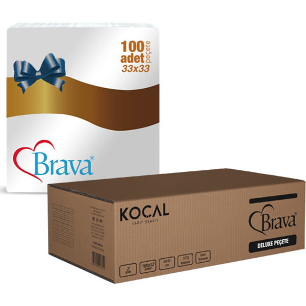 Brava 1/8 Garson Katlama Peçete 33x33 cm Beyaz 2 Katlı – Kenar Desenli, 100 lü (12 li Koli) - Image 1