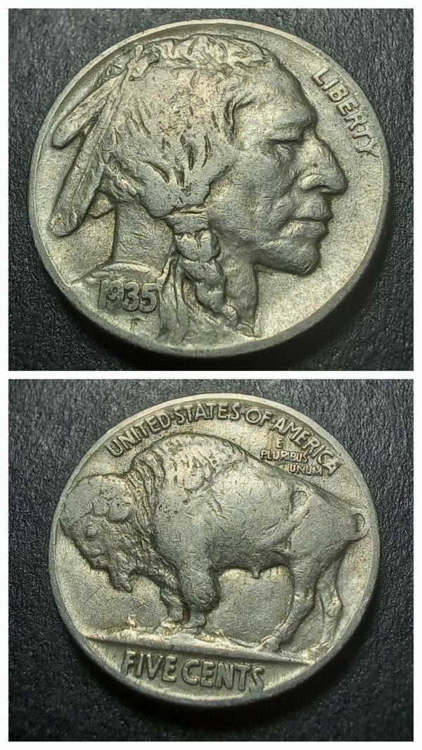 Escoines Koleksiyon 39963681a48caddd1a 1935 Kızılderili Buffalo 5Cent ÇÇT+ Eski Yabancı Madeni Para - Image 1