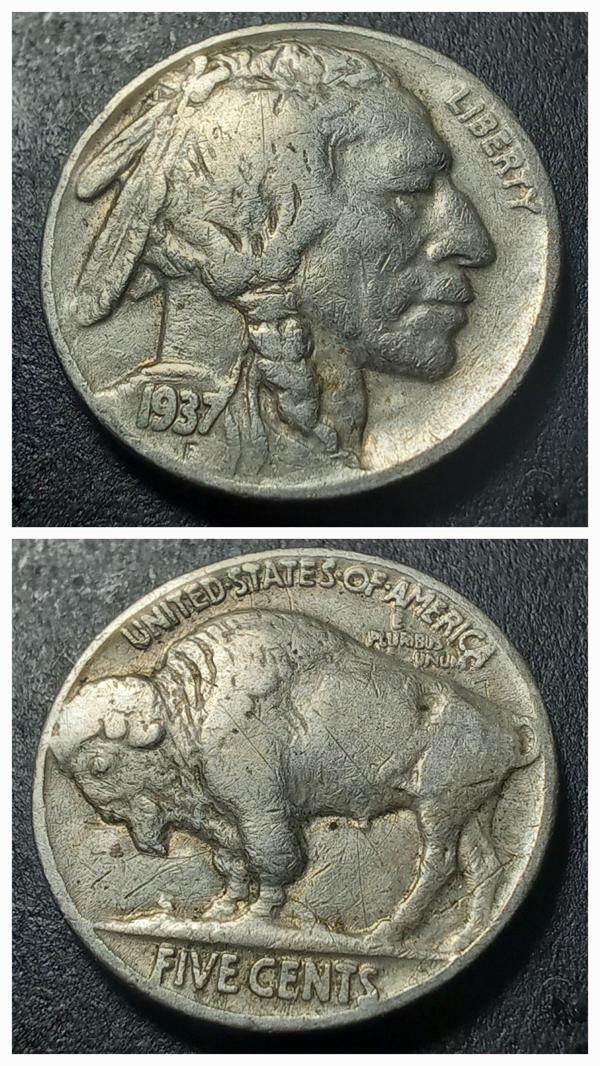 Escoines Koleksiyon 39963681a4936ada3c 1937 5Cent Kızılderili-Bufalo ÇÇT+ Eski Yabancı Madeni Para - Image 1