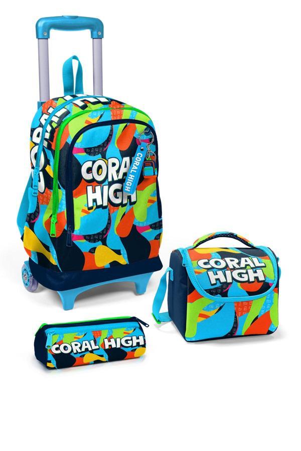 Coral High Kids Lacivert Mavi Graffiti Desenli 3’lü Okul Çanta Seti SET0123977 - Image 1